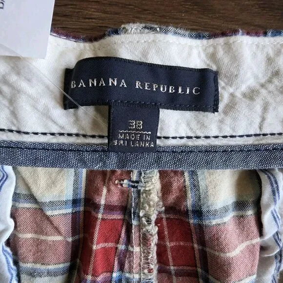 Banana Republic Mens Shorts Sz 38 Red Plaid Shorts Cotton Orange Preppy NEW - Picture 4 of 16